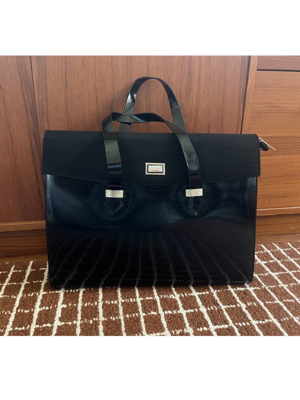 Patent Leather Black Work Laptop Bag Unisex